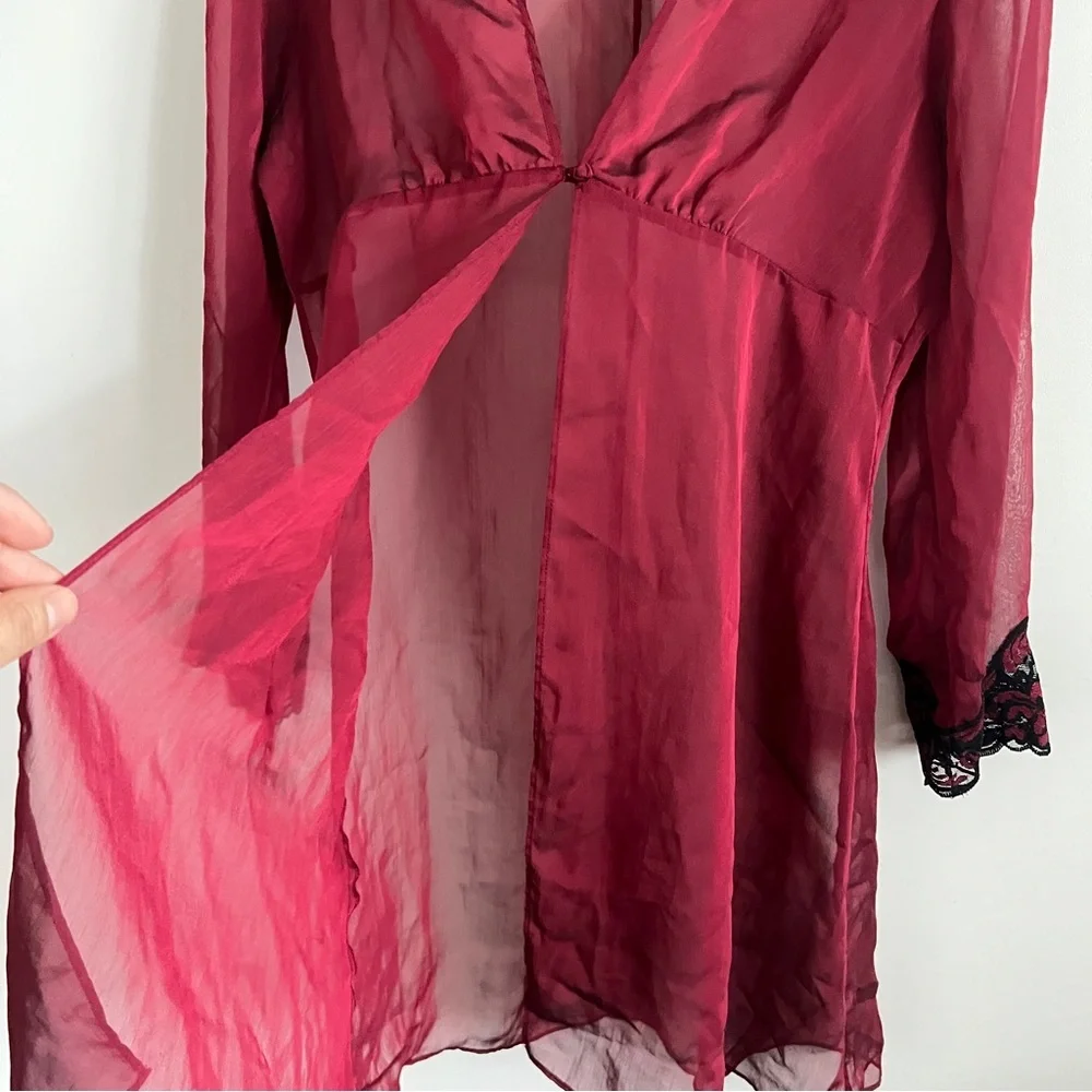 Frederick’s of Hollywood Y2K Burgundy Red Long Sleeve Slip Cover Dress Lingerie - Picture 5 of 10